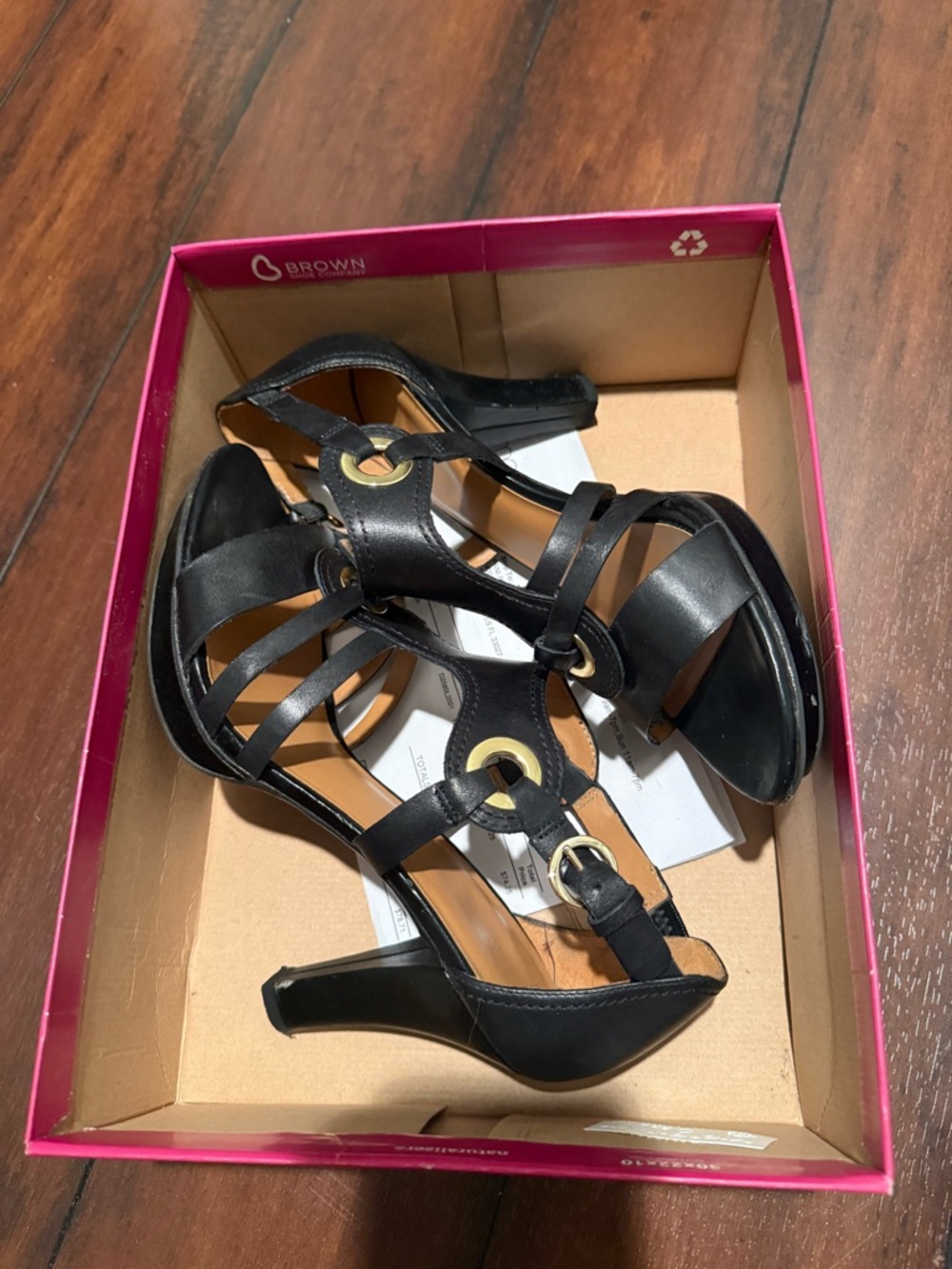 Naturalizer Black Strappy High Heel Sandals with Gold Accents